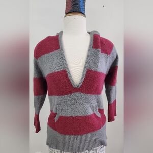 Personal Identity Hoodie V Neck Sweater Pink/Gray Womens L Early 2000s